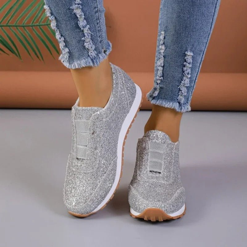 Sneakers slip-on con glitter da donna