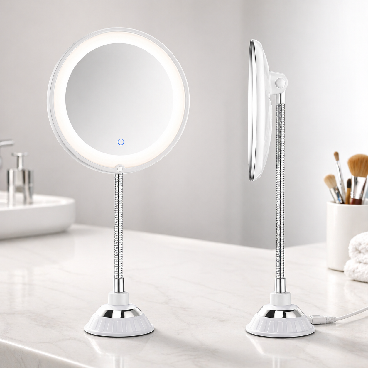 Specchio da bagno ingranditore con illuminazione a LED e braccio flessibile