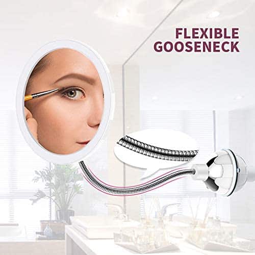 Specchio da Trucco con LED e Ingrandimento - con Ventosa e Braccio Flessibile