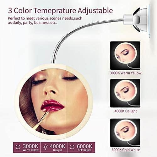 Specchio da Trucco con LED e Ingrandimento - con Ventosa e Braccio Flessibile