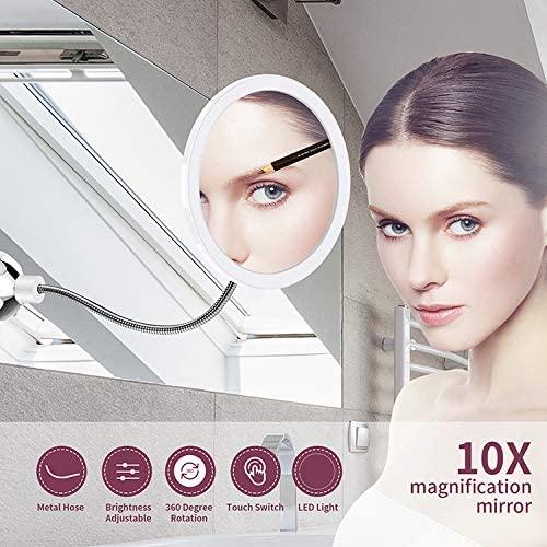 Specchio da Trucco con LED e Ingrandimento - con Ventosa e Braccio Flessibile