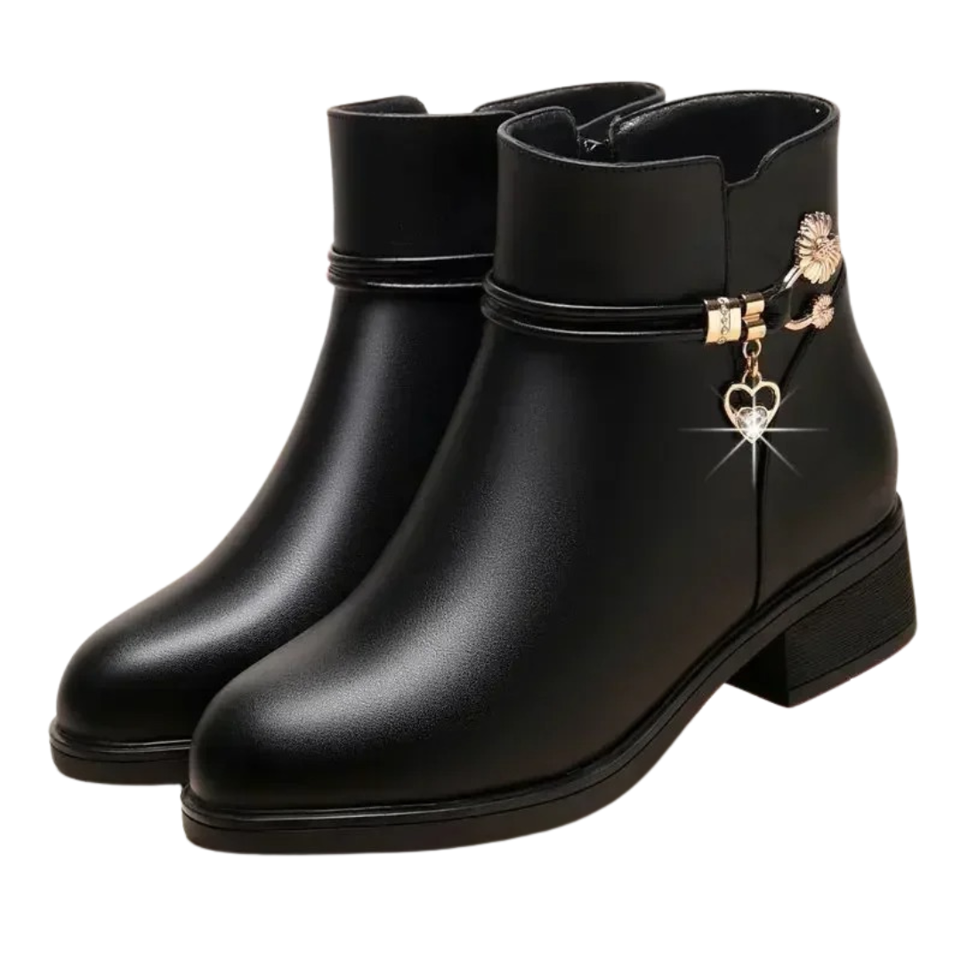 Stivaletti da donna in morbida pelle con strass