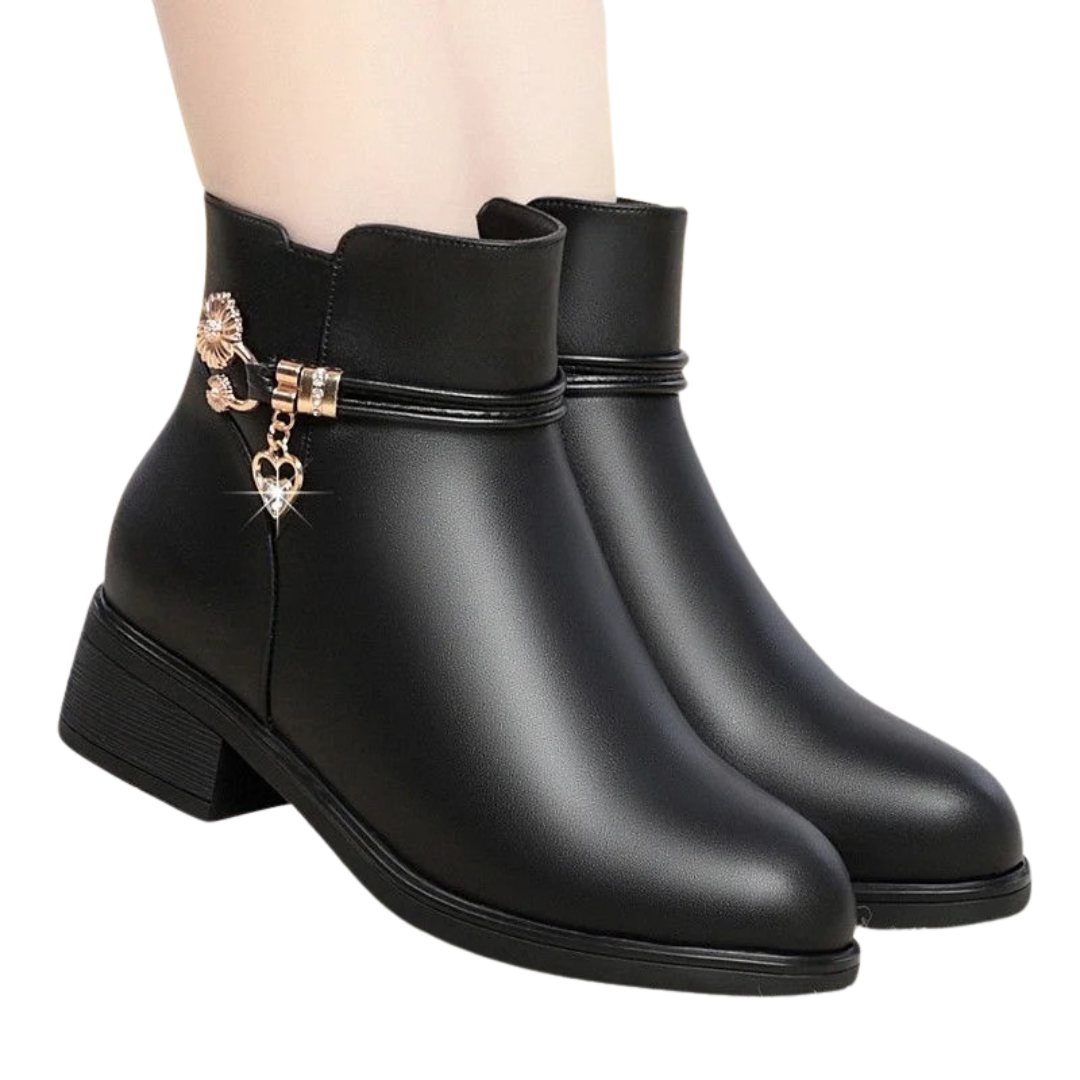 Stivaletti da donna in morbida pelle con strass