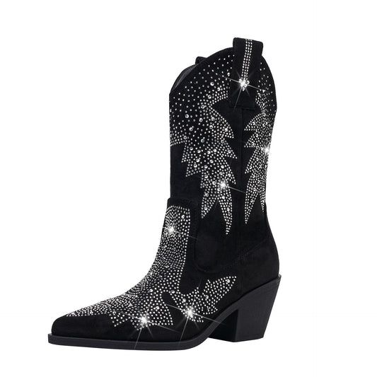 Stivali da Cowboy da Donna a Mezza Gamba con Strass