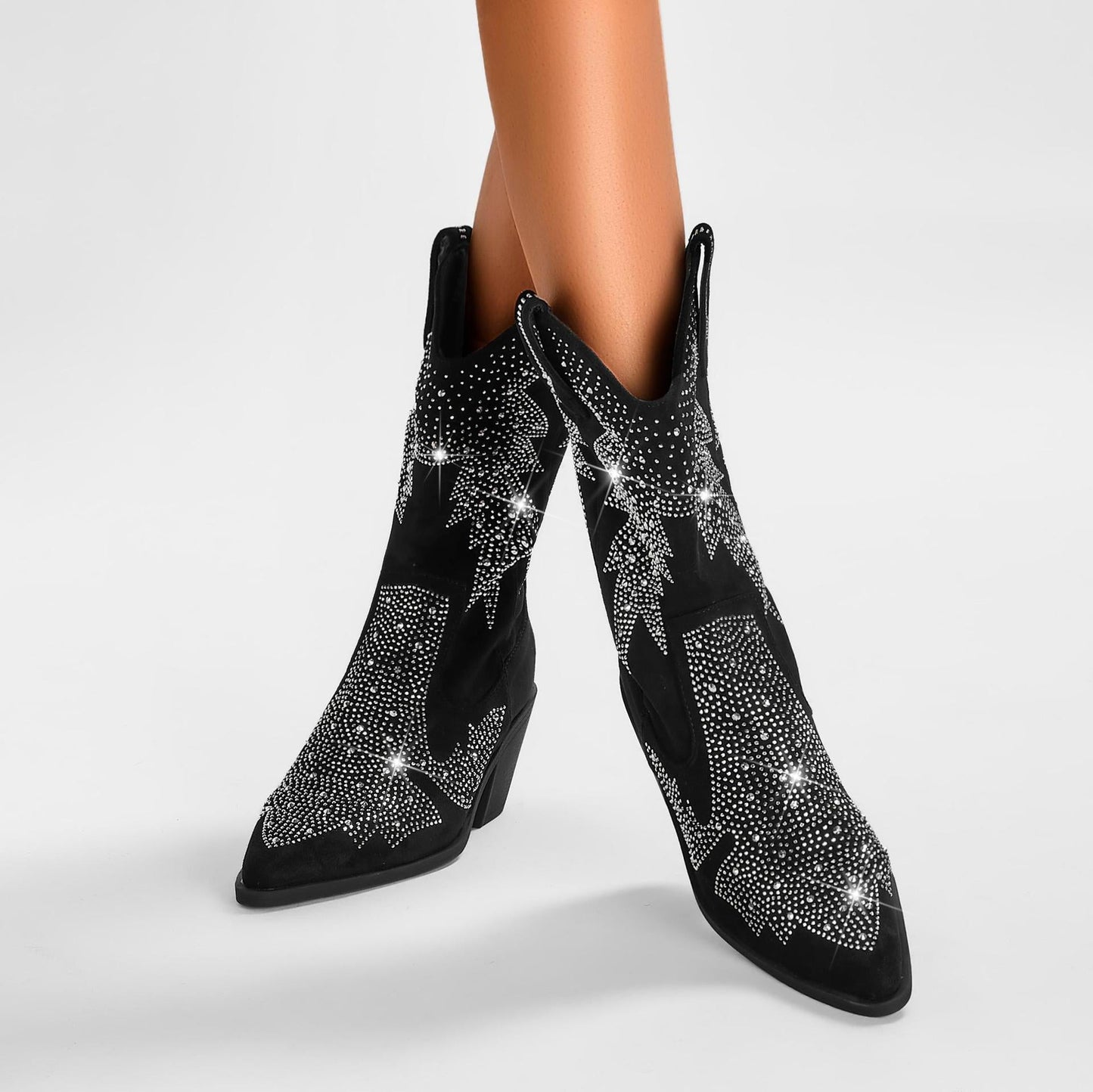 Stivali da Cowboy da Donna a Mezza Gamba con Strass