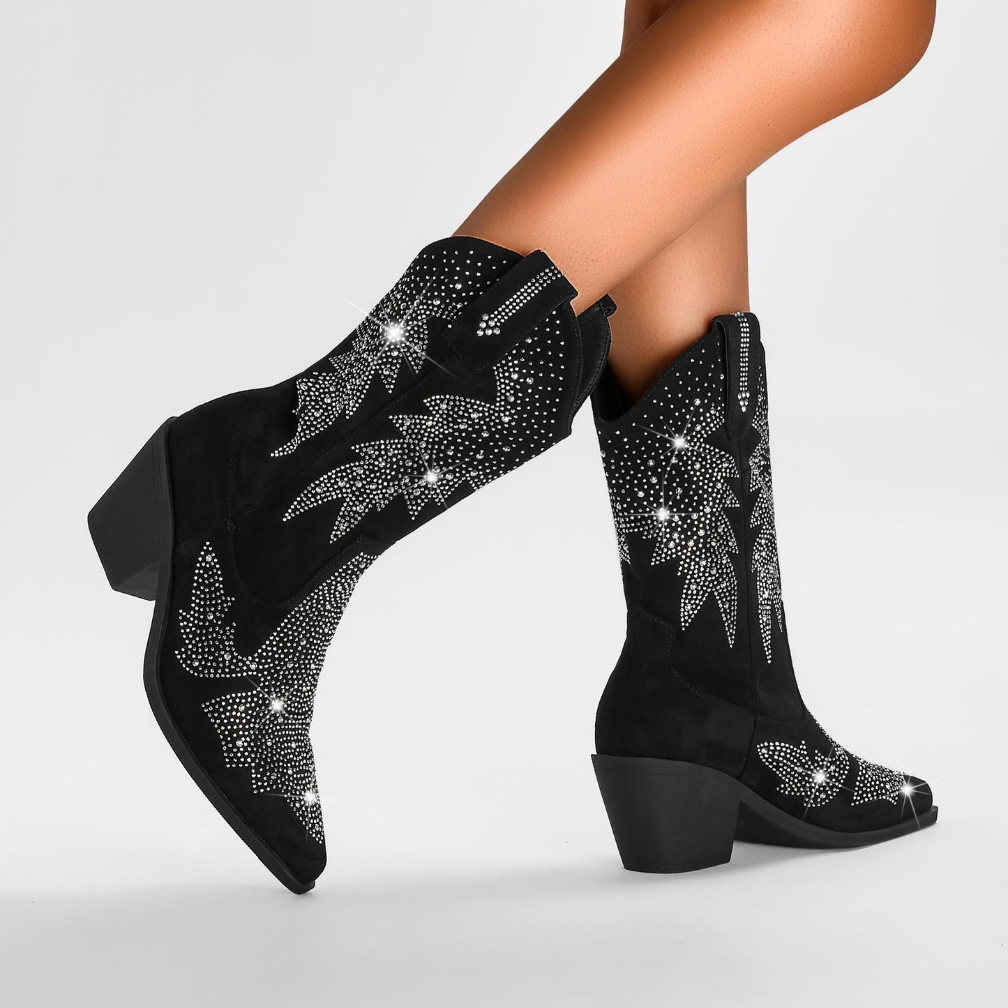 Stivali da Cowboy da Donna a Mezza Gamba con Strass