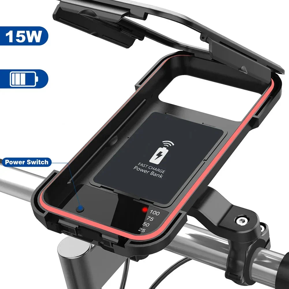 Supporto impermeabile da manubrio per bicicletta con powerbank da 15W