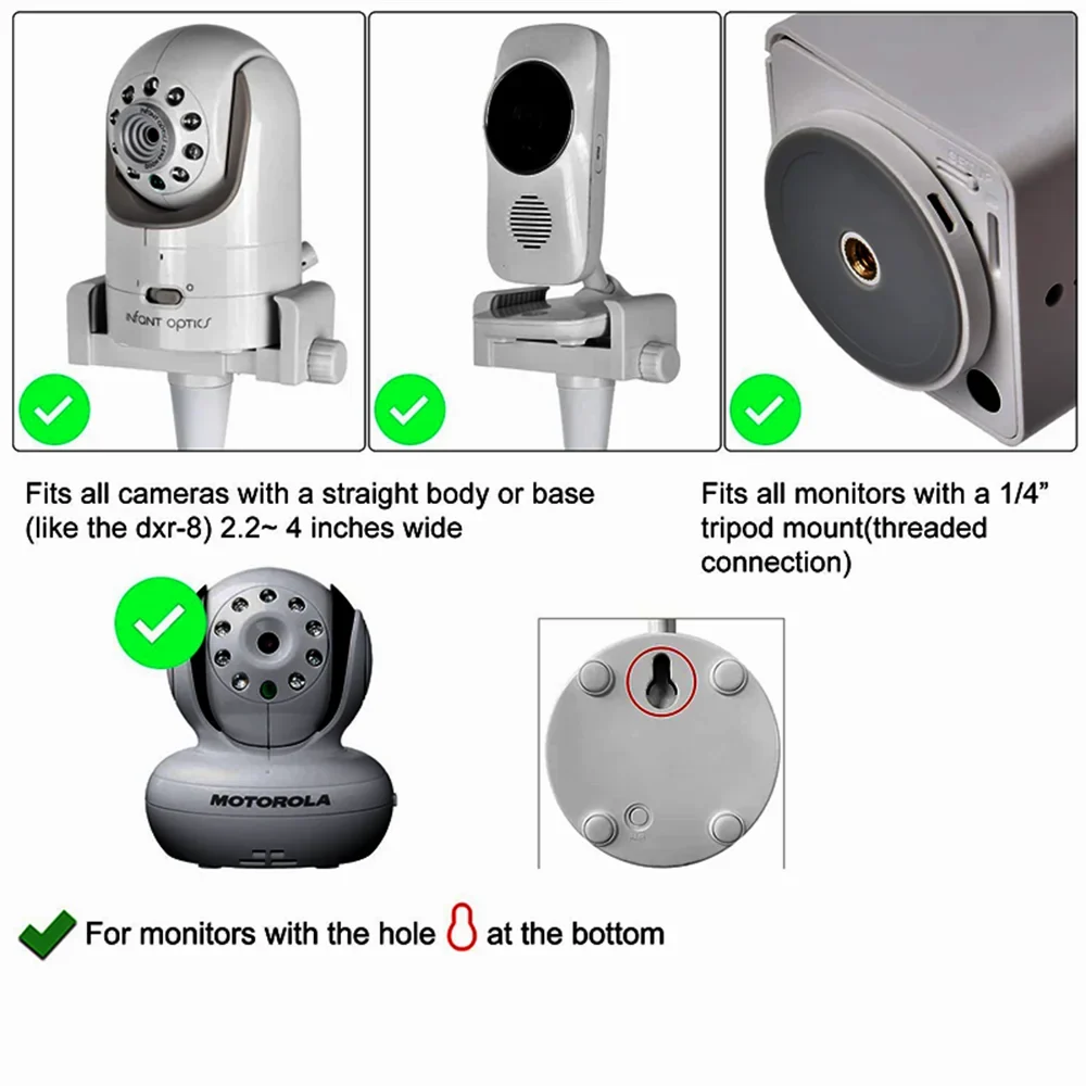 Supporto per Telecamera Baby Monitor | Supporto Flessibile Universale per Culla, Regolabile a 360°, Bianco