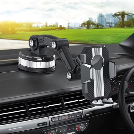 Supporto Smartphone per Auto con Forte Ventosa, Rotazione a 360° e Utilizzo con una Sola Mano – Supporto Universale per Telefono da Auto