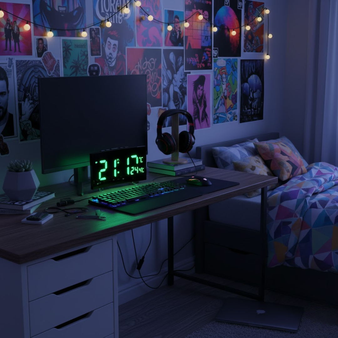 Sveglia digitale a LED con schermo curvo e illuminazione automatica