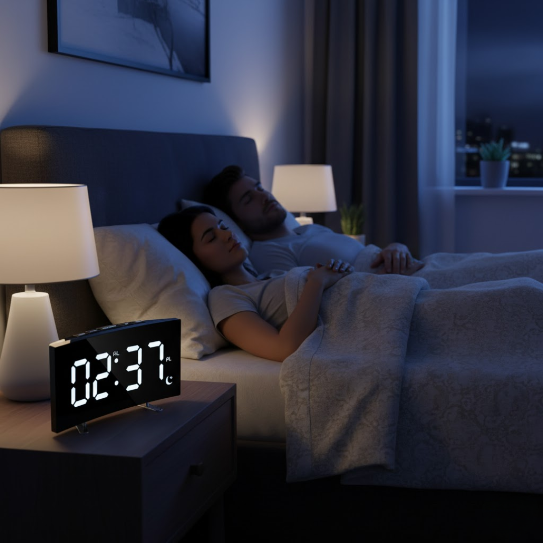 Sveglia digitale a LED con schermo curvo e illuminazione automatica