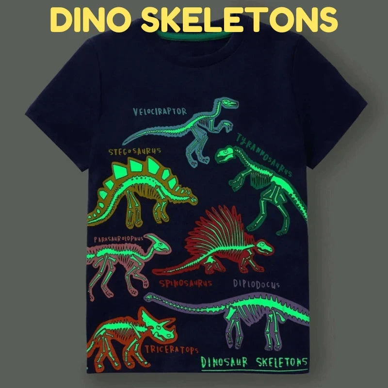 T-Shirt da Bambino Fluorescente al Buio a Tema Dinosauri