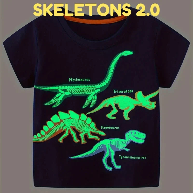 T-Shirt da Bambino Fluorescente al Buio a Tema Dinosauri