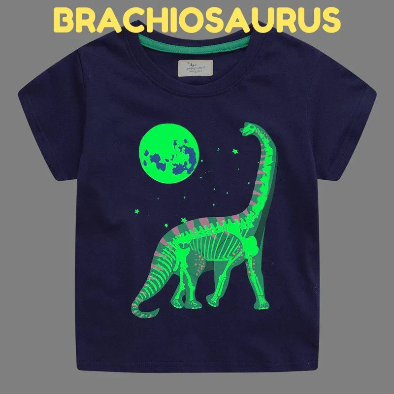 T-Shirt da Bambino Fluorescente al Buio a Tema Dinosauri