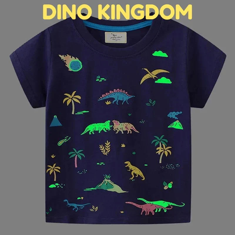 T-Shirt da Bambino Fluorescente al Buio a Tema Dinosauri