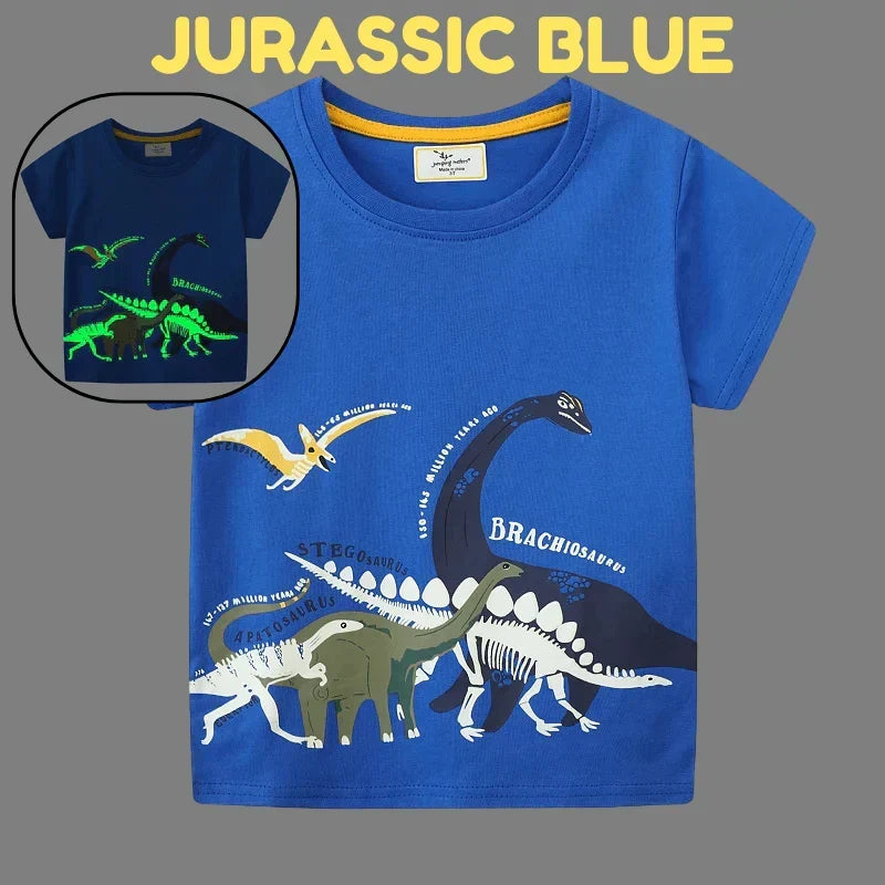 T-Shirt da Bambino Fluorescente al Buio a Tema Dinosauri