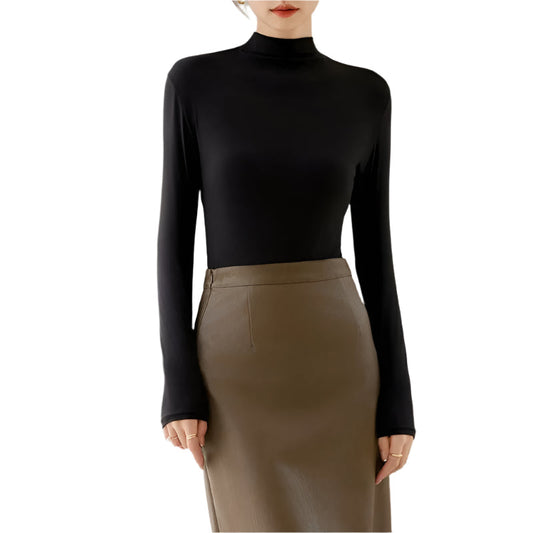 T-shirt da donna a maniche lunghe con collo alto