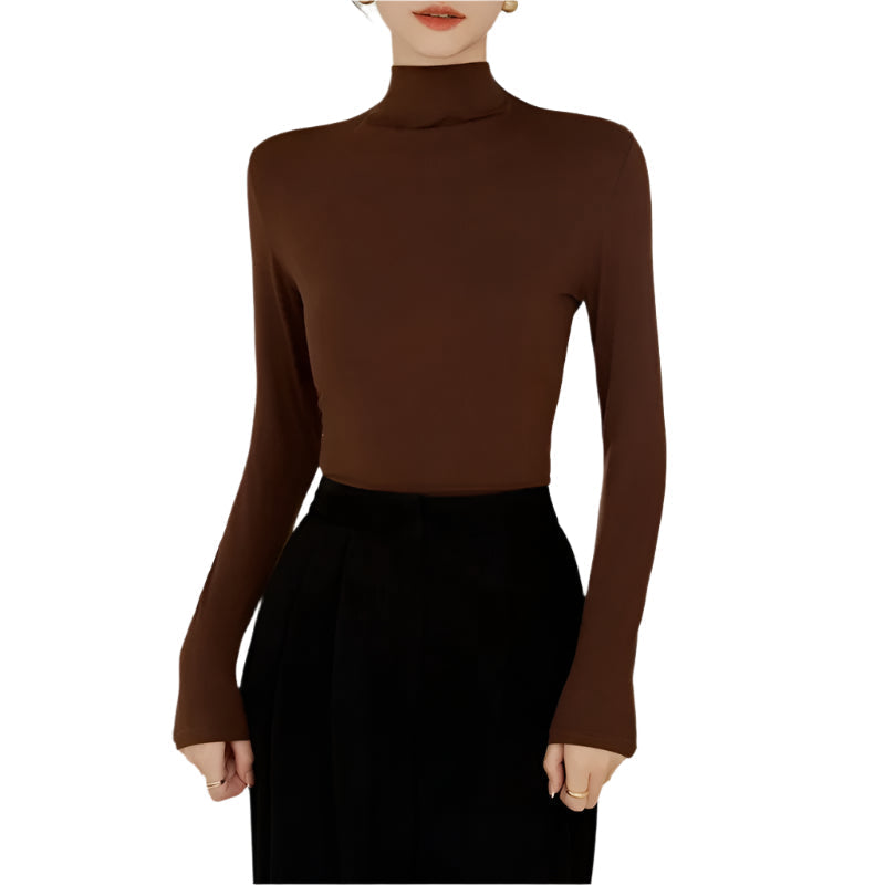 T-shirt da donna a maniche lunghe con collo alto