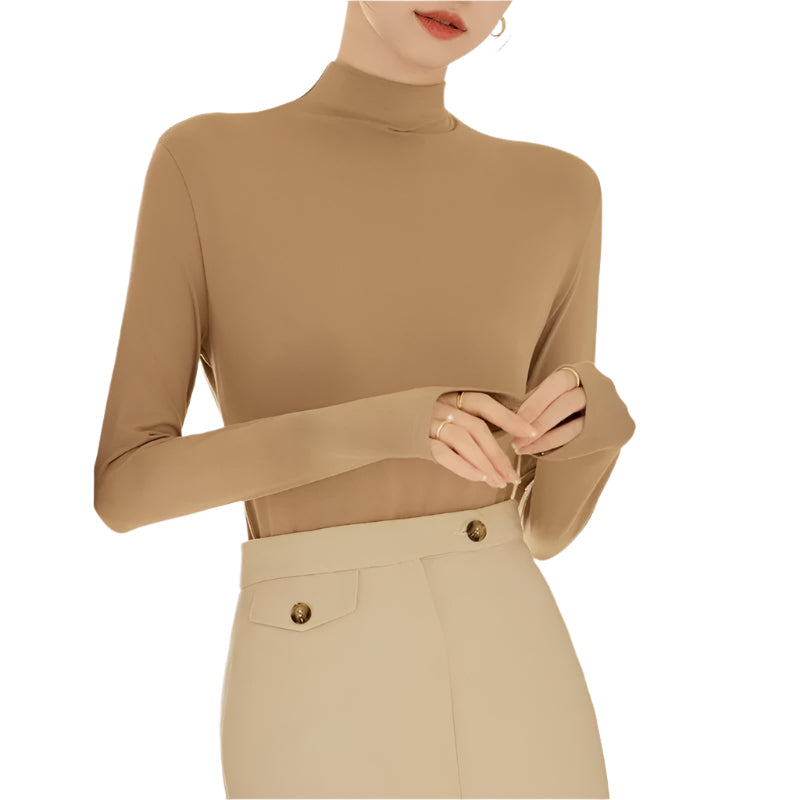 T-shirt da donna a maniche lunghe con collo alto