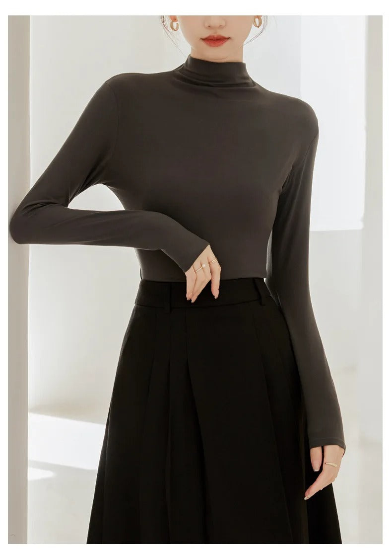 T-shirt da donna a maniche lunghe con collo alto