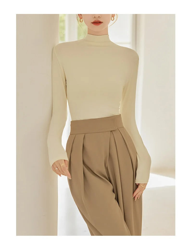 T-shirt da donna a maniche lunghe con collo alto