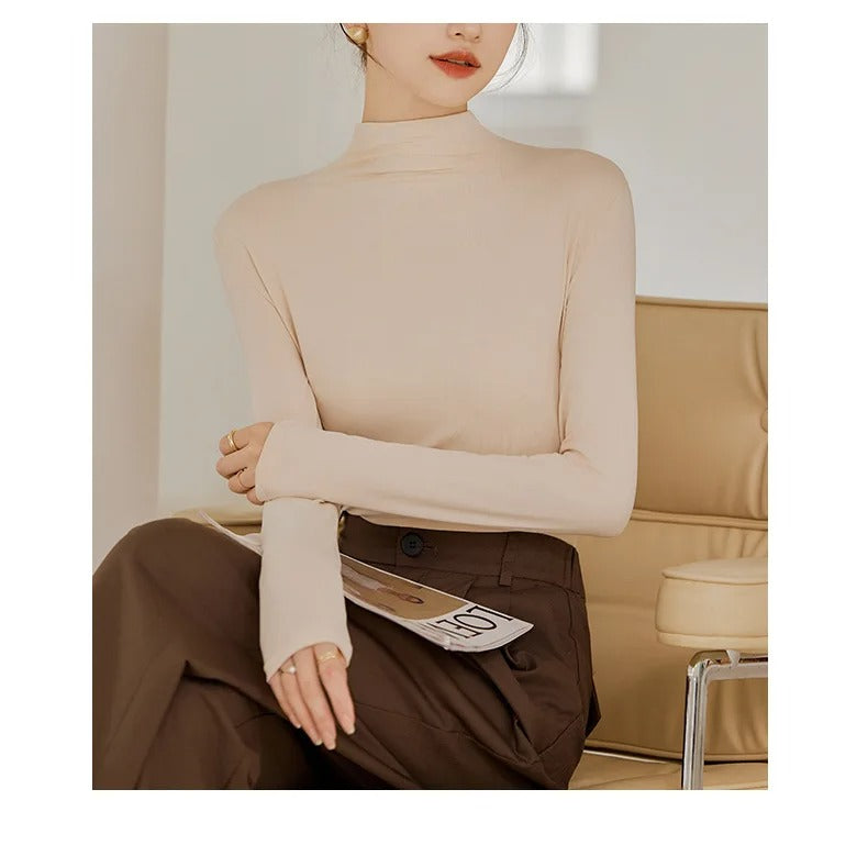 T-shirt da donna a maniche lunghe con collo alto