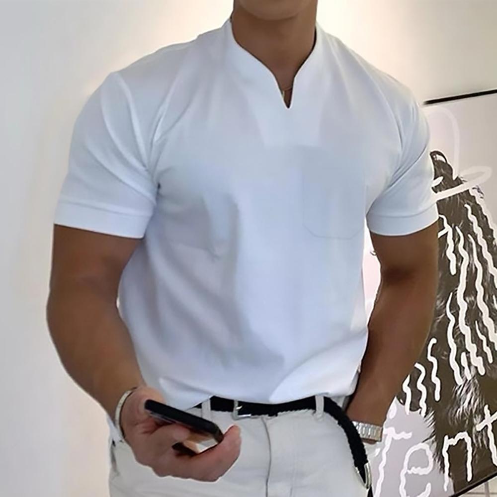 T-shirt da uomo con colletto alla coreana