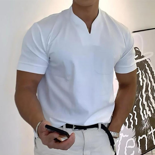 T-shirt da uomo con colletto alla coreana