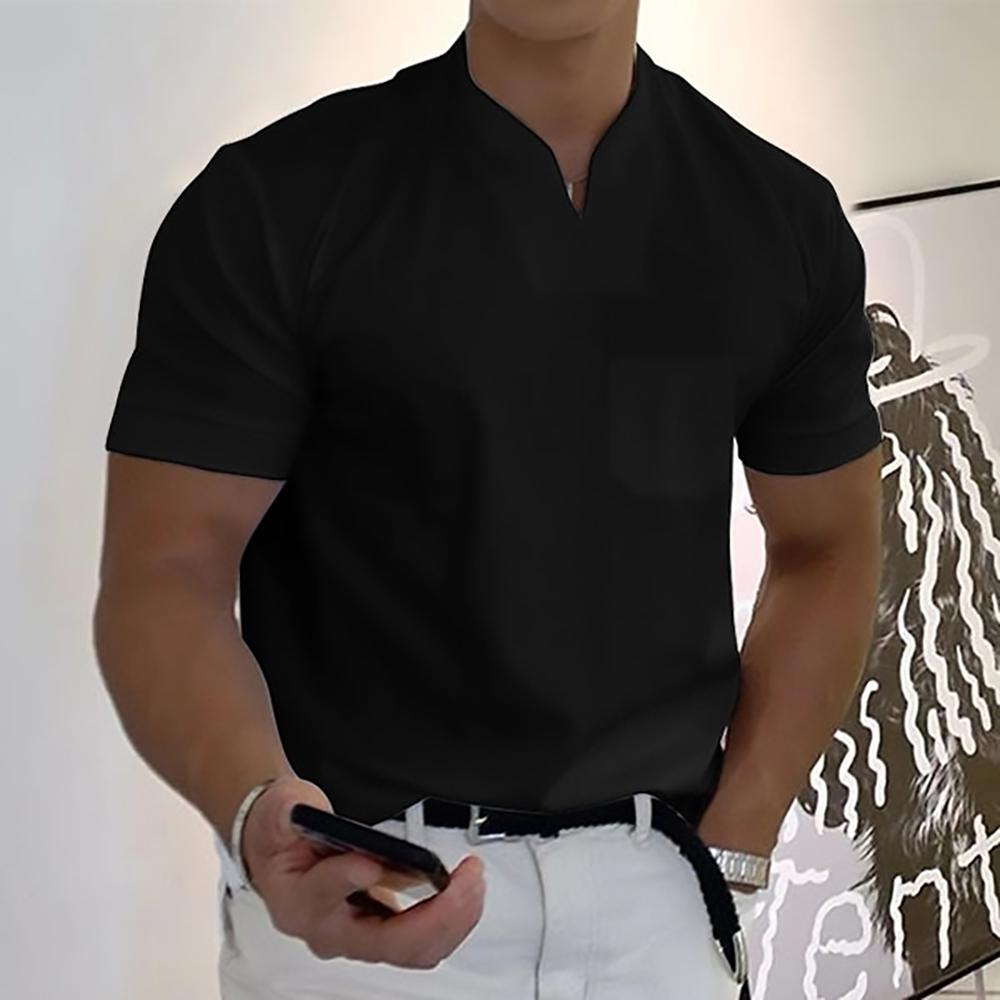 T-shirt da uomo con colletto alla coreana