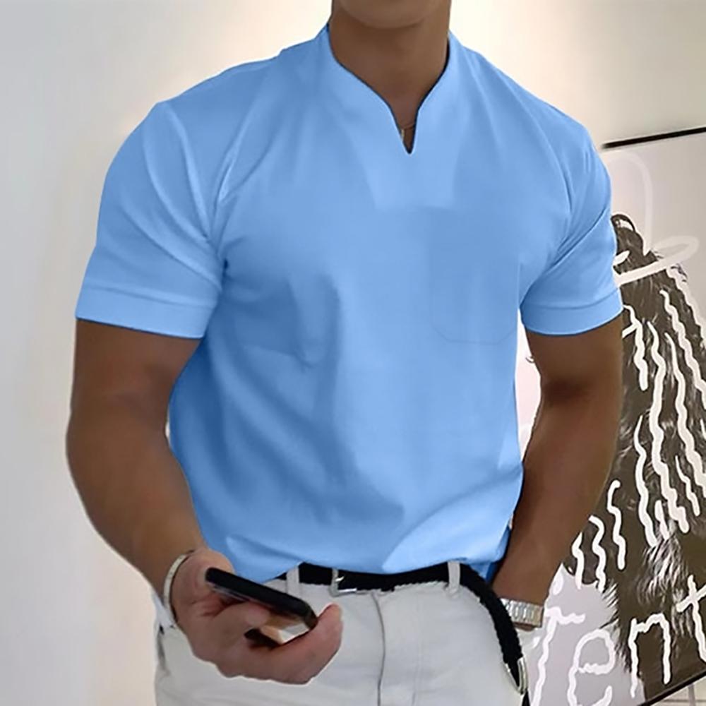 T-shirt da uomo con colletto alla coreana