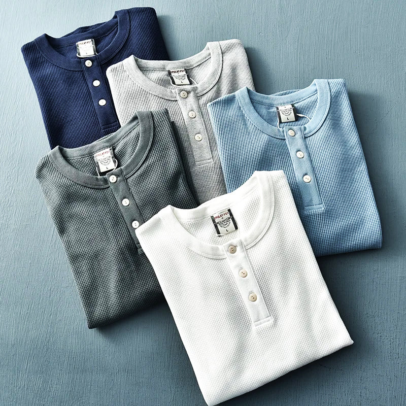 T-shirt henley da uomo a maniche lunghe