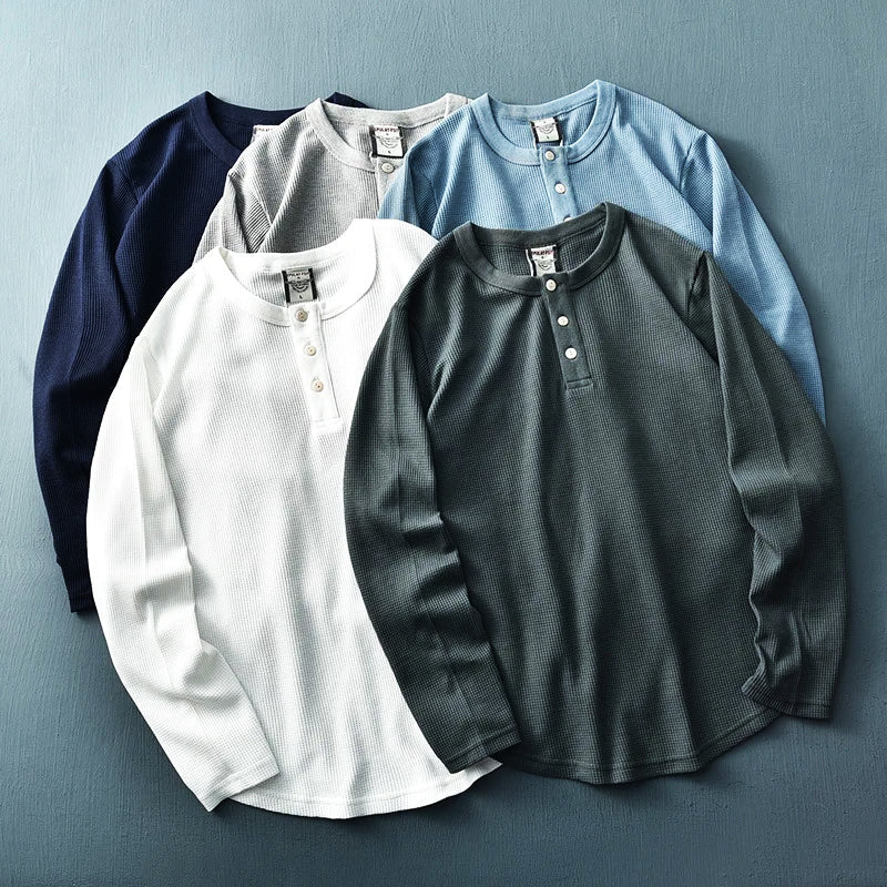 T-shirt henley da uomo a maniche lunghe