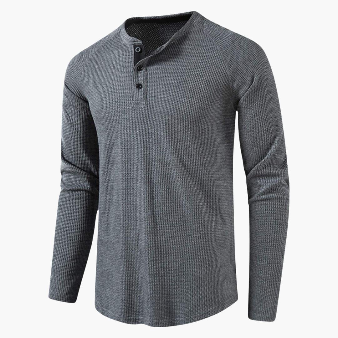 T-shirt Henley da uomo a maniche lunghe con abbottonatura e texture naturale