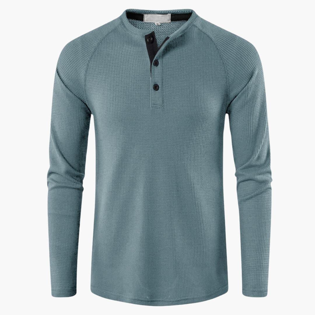 T-shirt Henley da uomo a maniche lunghe con abbottonatura e texture naturale