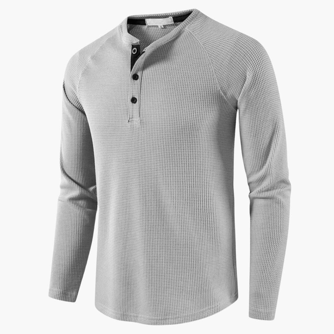 T-shirt Henley da uomo a maniche lunghe con abbottonatura e texture naturale