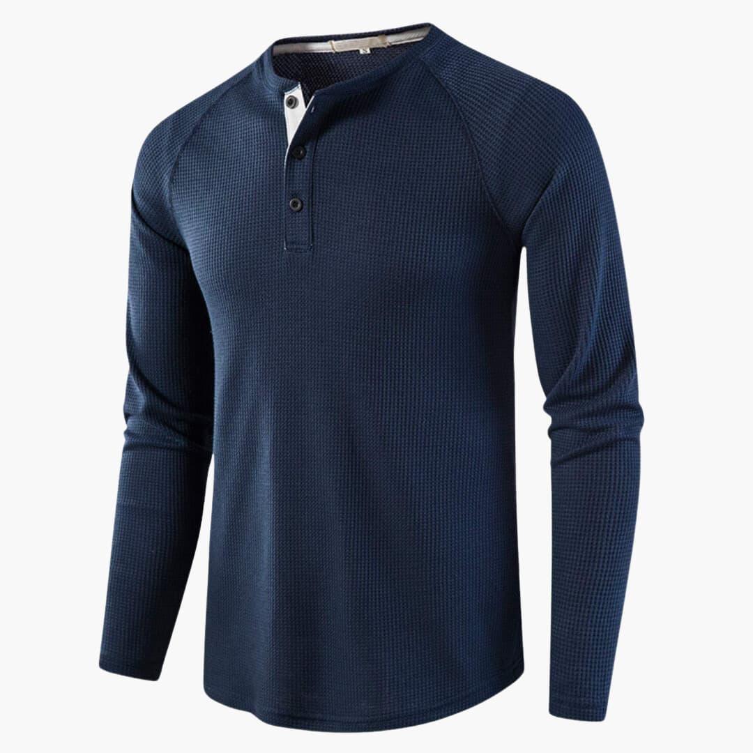 T-shirt Henley da uomo a maniche lunghe con abbottonatura e texture naturale