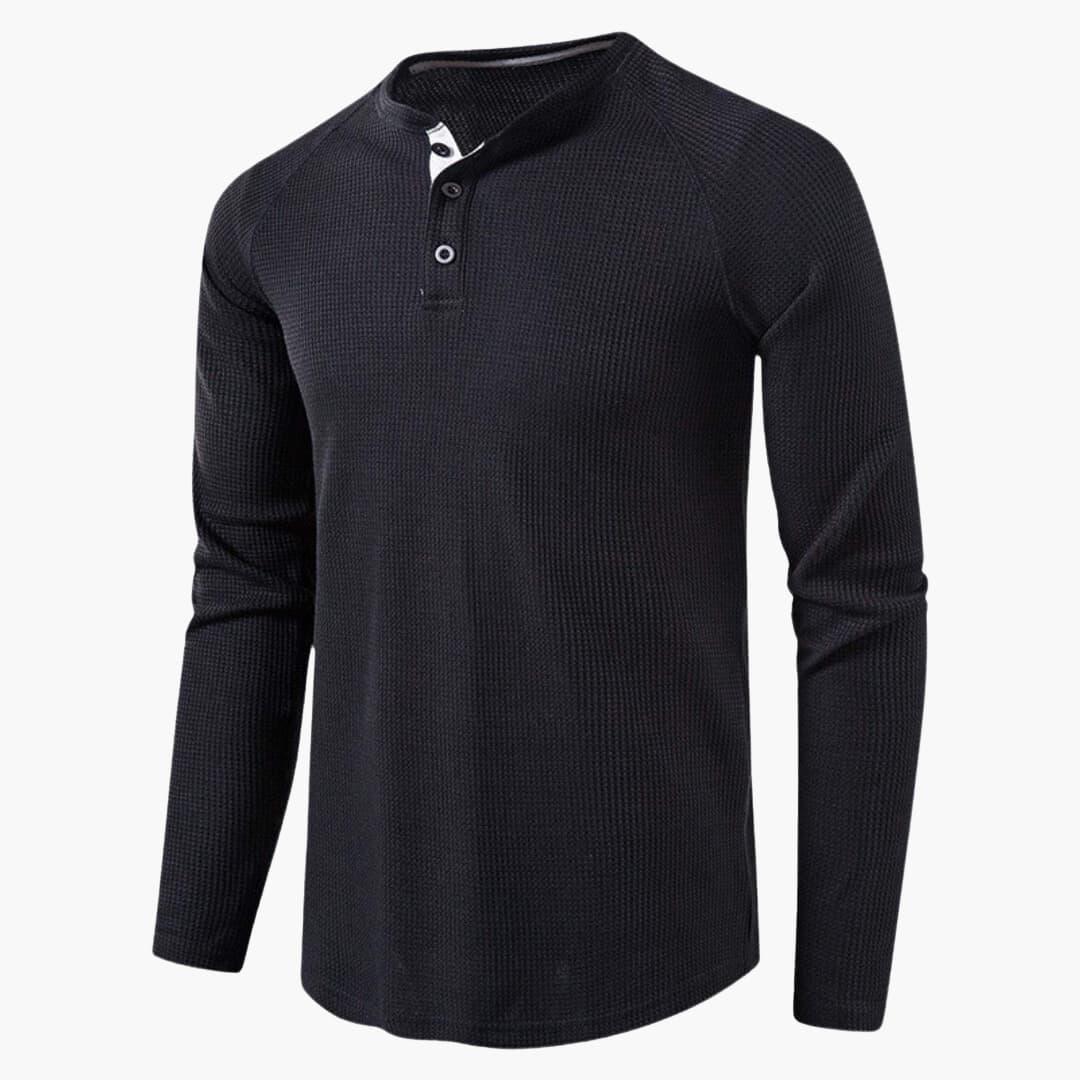 T-shirt Henley da uomo a maniche lunghe con abbottonatura e texture naturale