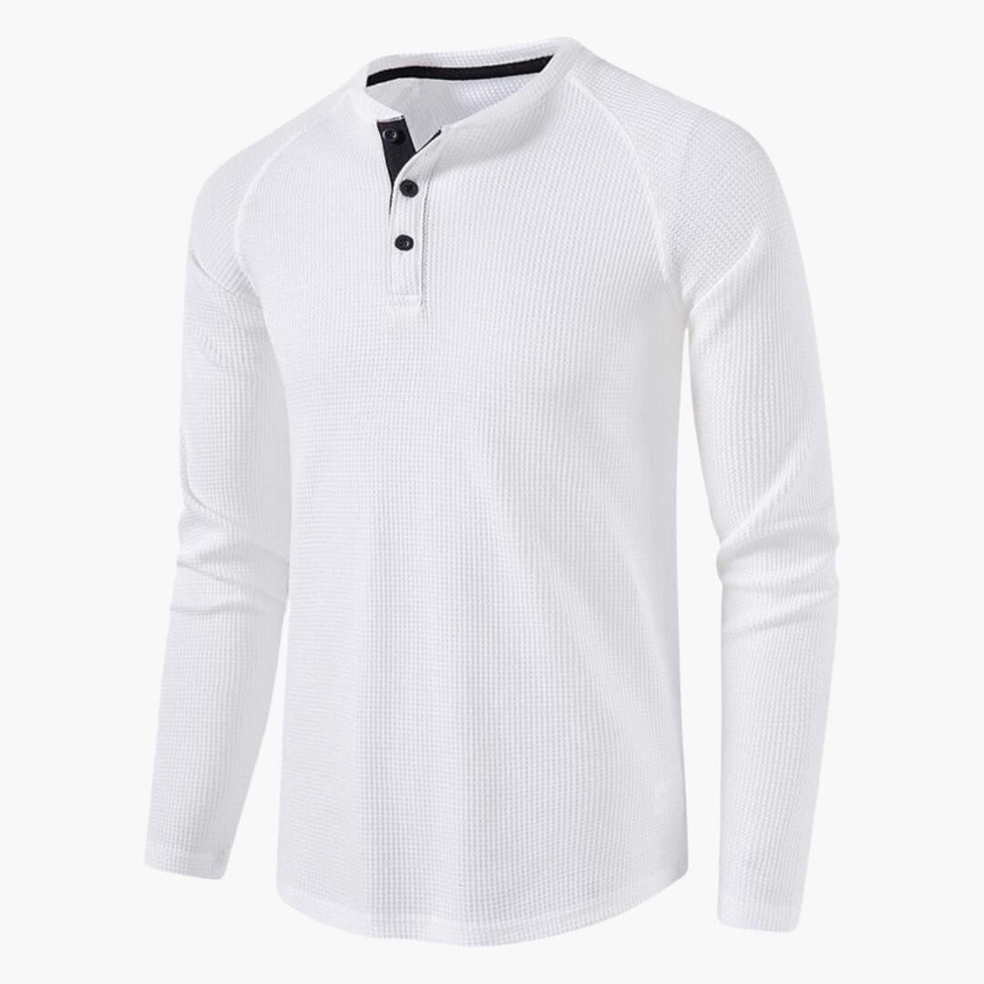 T-shirt Henley da uomo a maniche lunghe con abbottonatura e texture naturale