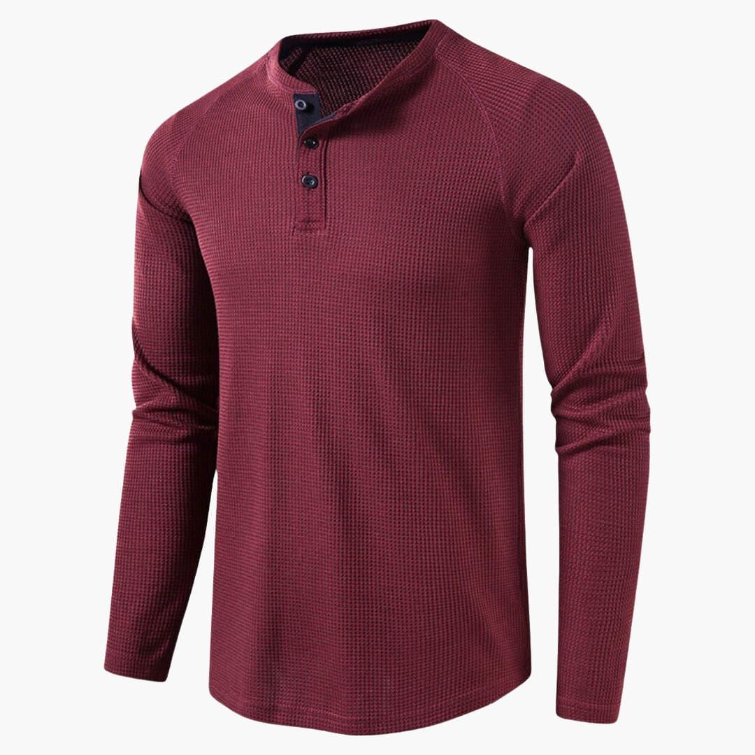 T-shirt Henley da uomo a maniche lunghe con abbottonatura e texture naturale