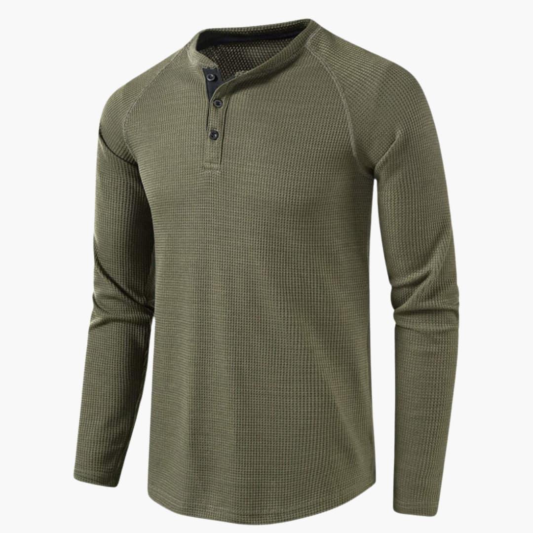 T-shirt Henley da uomo a maniche lunghe con abbottonatura e texture naturale