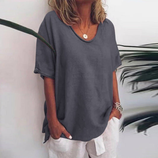 T-shirt oversize da donna con scollo a V
