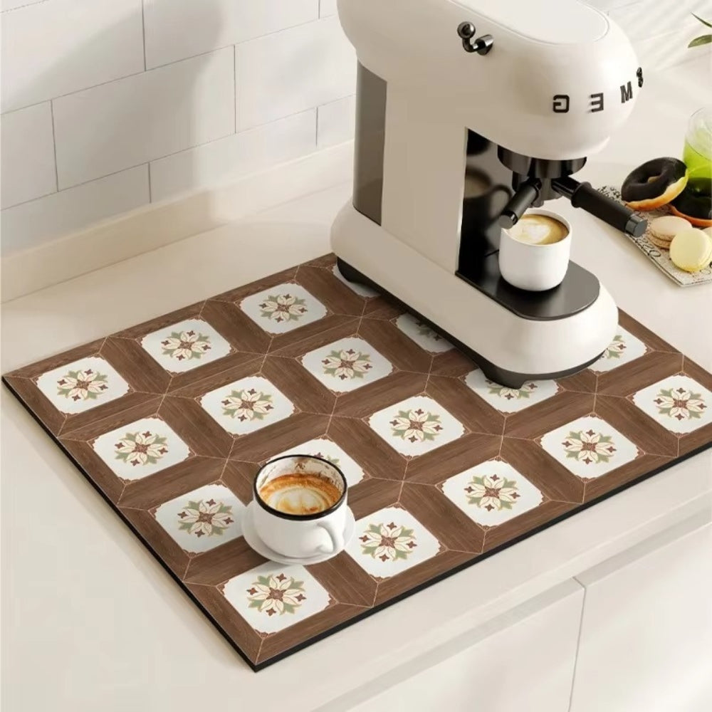 Tappetino per macchina del caffè con motivo a piastrelle retro – proteggi piano di lavoro assorbente