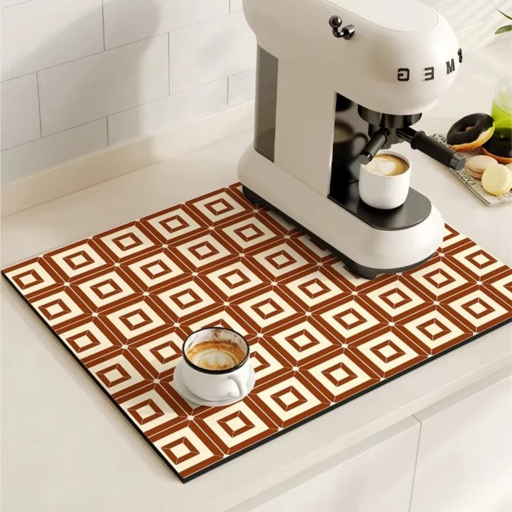 Tappetino per macchina del caffè con motivo a piastrelle retro – proteggi piano di lavoro assorbente