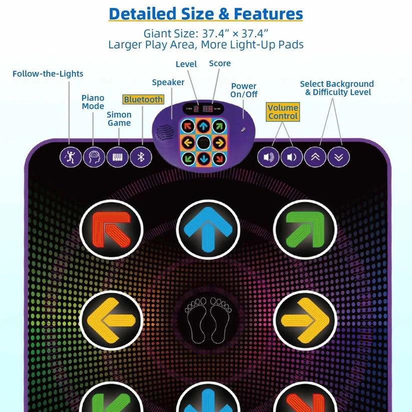 Tappeto da ballo Bluetooth per bambini con luci a LED e pad di gioco musicale elettronico