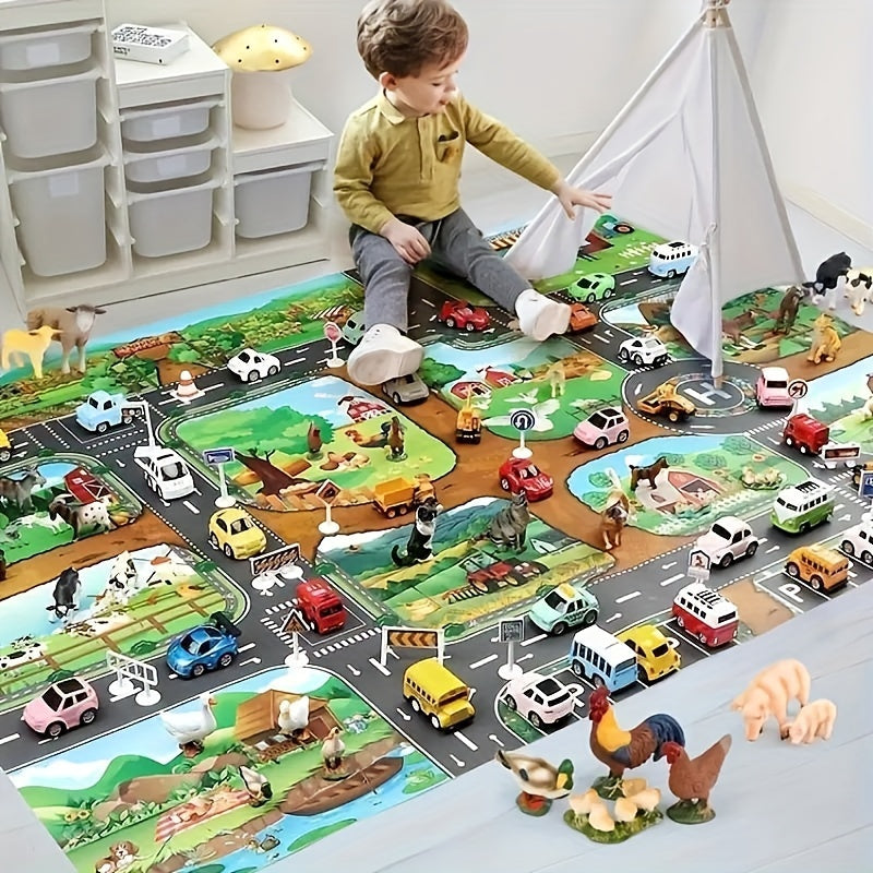 Tappeto da Gioco Interattivo per Avventure – Scopri la Fattoria e il Traffico Stradale con i Giocattoli