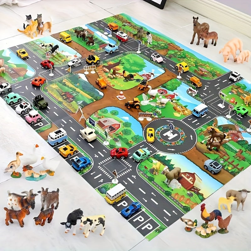 Tappeto da Gioco Interattivo per Avventure – Scopri la Fattoria e il Traffico Stradale con i Giocattoli