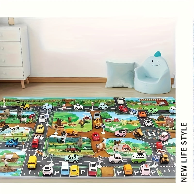 Tappeto da Gioco Interattivo per Avventure – Scopri la Fattoria e il Traffico Stradale con i Giocattoli