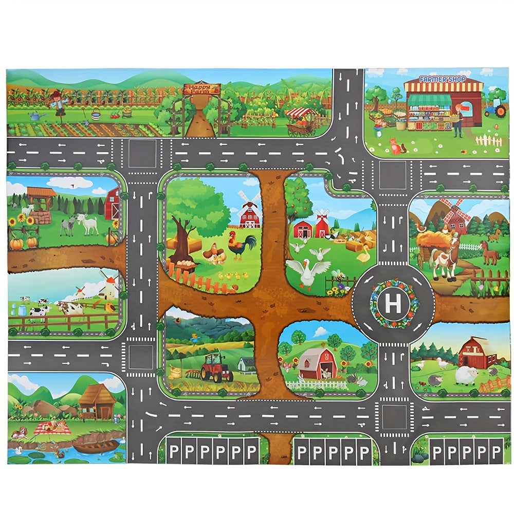Tappeto da Gioco Interattivo per Avventure – Scopri la Fattoria e il Traffico Stradale con i Giocattoli