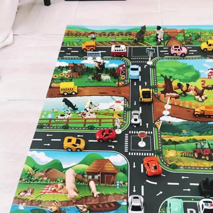 Tappeto da Gioco Interattivo per Avventure – Scopri la Fattoria e il Traffico Stradale con i Giocattoli