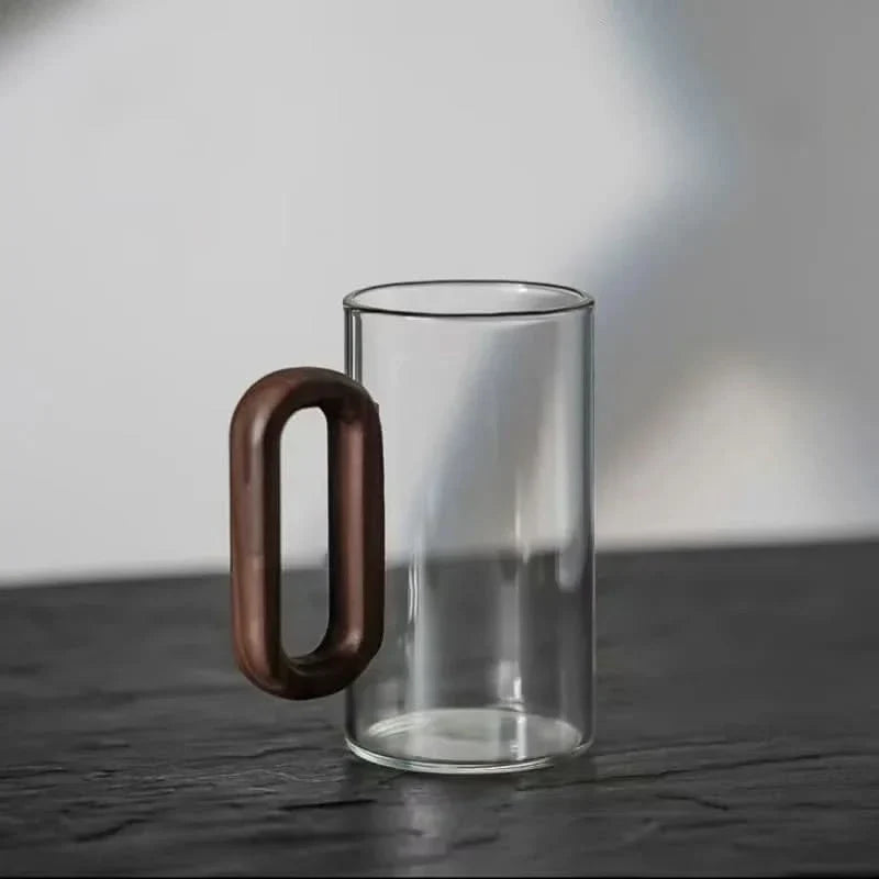 Tazza mug in vetro termoresistente con manico rustico in legno – 350 ml